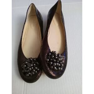 Calvin Klein Mackenzi Women's Size 8.5 Bronze Leather Beaded Toe Ballet Flats